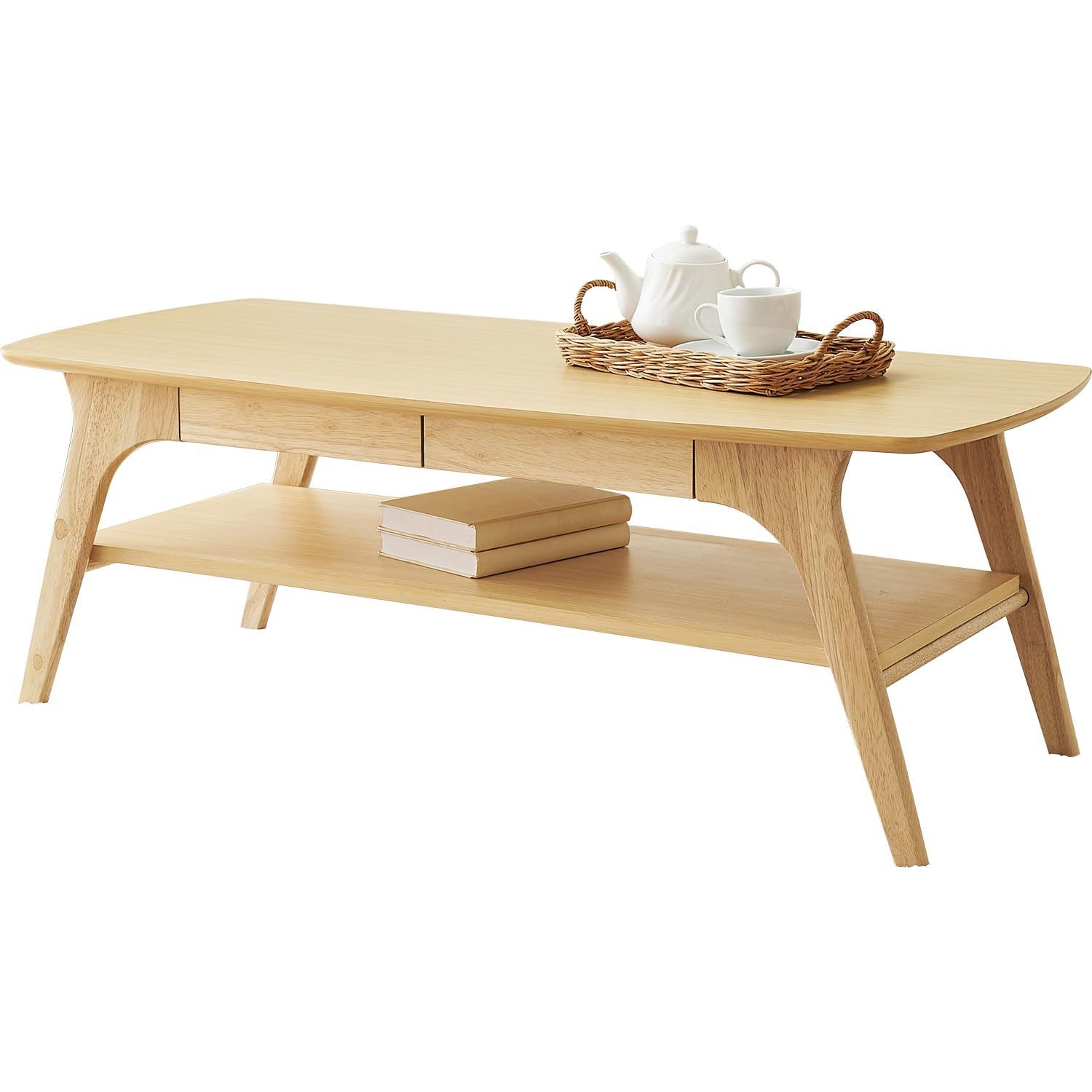 高さ40 奥行50 幅110 ナチュラル シンプル 棚付き 引き出し付き 机 VT-7941NA テーブル センターテーブル ローテーブル 萩原