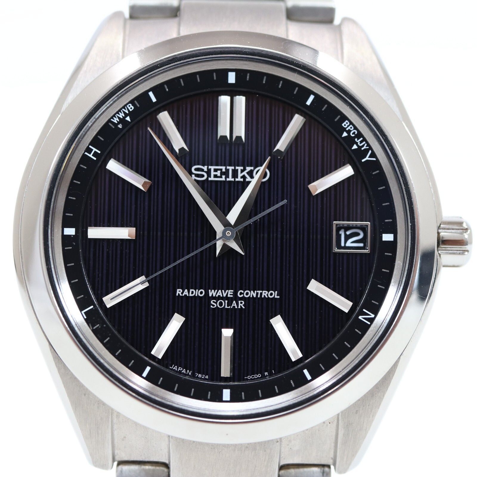 セイコー SEIKO 電波ソーラー 腕時計 7B24-0BH0 チタン製 デイト付き 