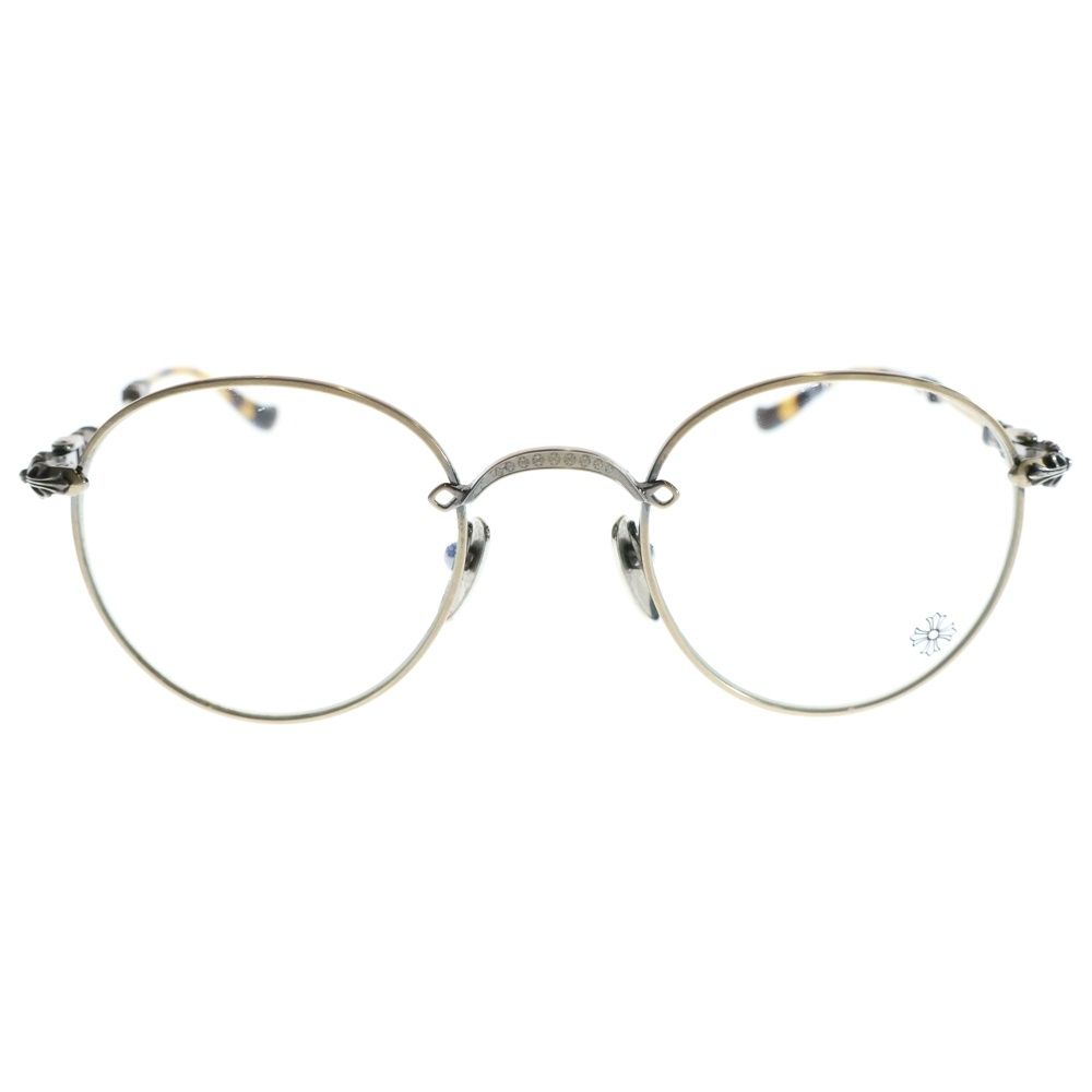 CHROME HEARTS クロムハーツ BUBBA-A クロステンプル メタルフレームラウンドサングラス アイウェア 眼鏡 シルバー|ブラウン