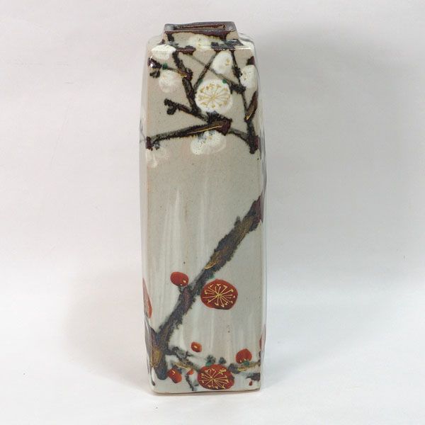 幸兵衛陶窯 人間国宝 加藤卓男 花器 幸兵衛陶窯 紅梅文 角花生 花器 加藤卓男 ギフト