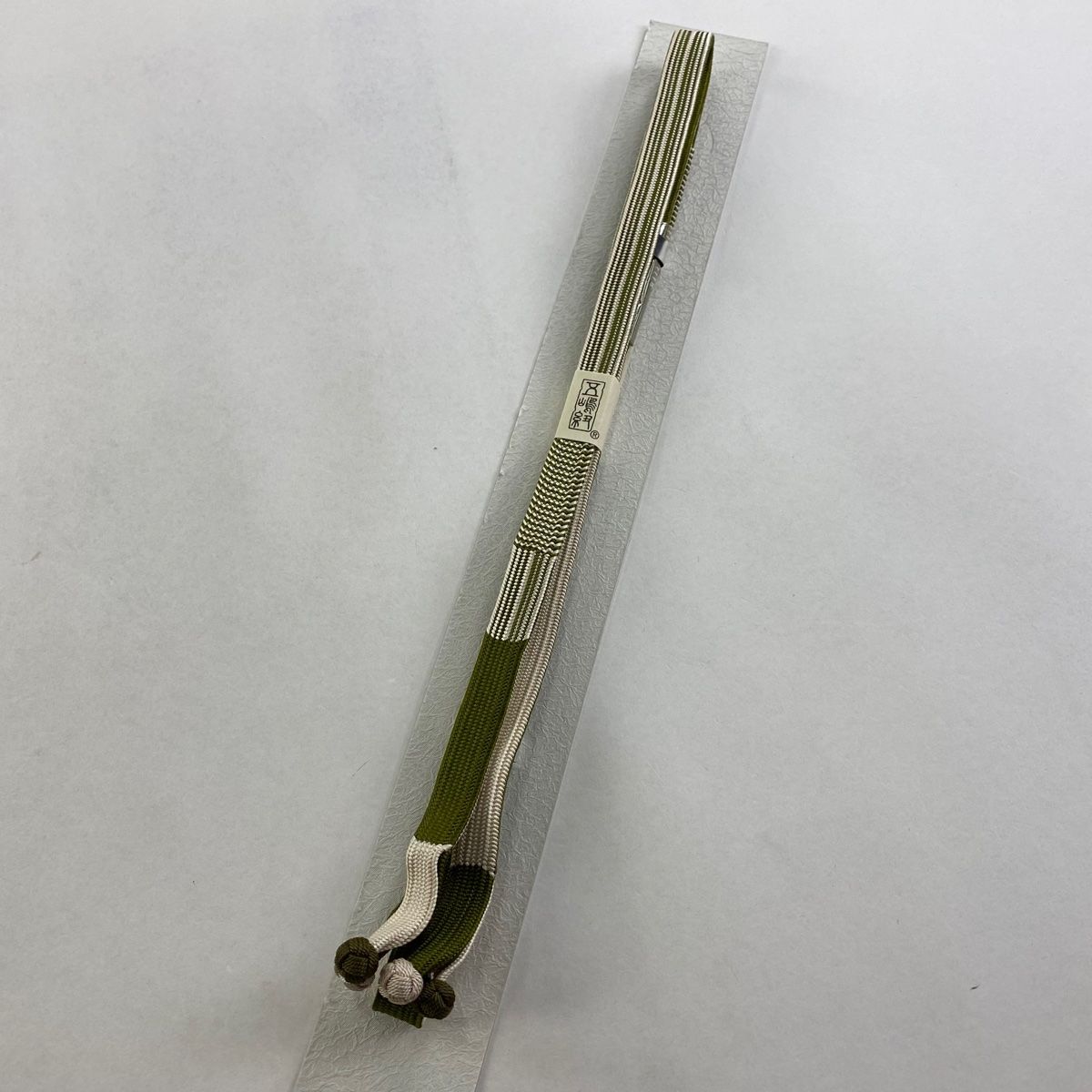 帯締め 名品 無形文化財 五嶋紐 江戸組紐 縞 幾何学模様 鶯色 正絹 和装小物