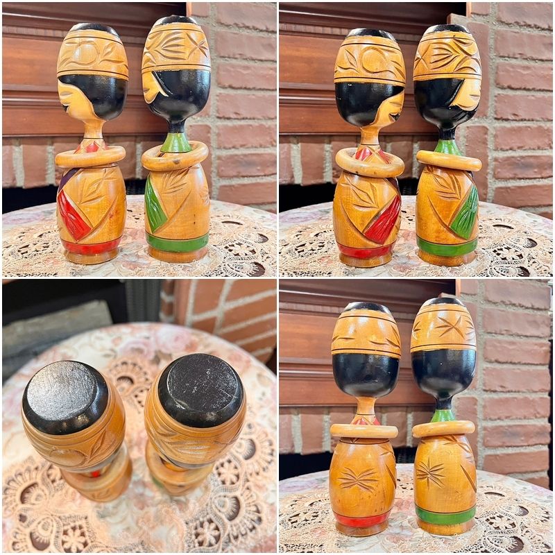 アイヌ木彫り人形 夫婦 ペア ニポポ人形 木製 置物 女男 こけし 北海道