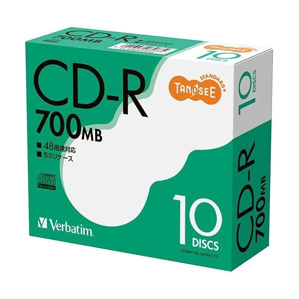 (まとめ) TANOSEE バーベイタム データ用CD-R 700MB 48倍速 ブランドシルバー 5mmスリムケース SR80FC10T2 1パック(10枚) 【×20セット】