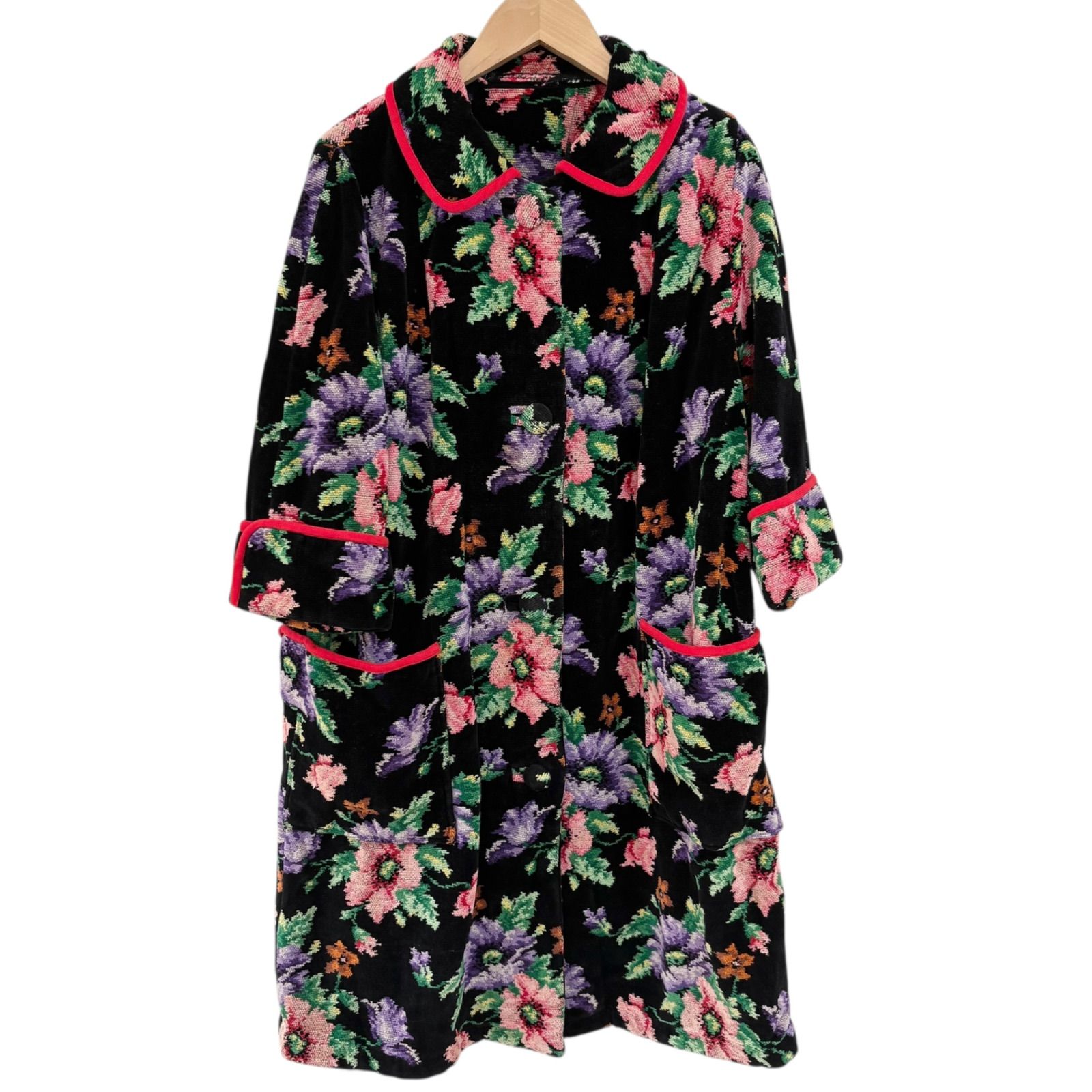 Z1559 FEILER フェイラー ガウンコート バスローブ ルームウェア 花柄 ブラック 黒 レディース