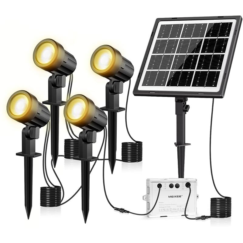 MEIKEE 【2022年改良】ソーラー ガーデンライト スポットライト 電球色 led 屋外 分離式 自動点灯 消灯 IP66防水 3000K 800LM 4灯 庭園照明 防犯対策 景色照明 アウトドア 玄関先 庭 車道 芝生 防水 防犯 看板ライト 太陽光
