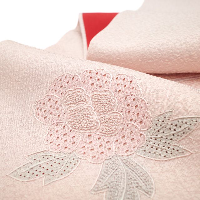 美品 高級 訪問着 正絹 袷 汕頭刺繍 蘇州刺繍 相良刺繍 中国刺繍 ピンク 正絹訪問着 レンタルフルセット「総柄汕頭蘇州刺繍 格子華紋