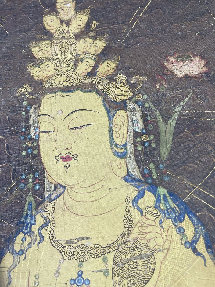 日本 十一面観音図 仏像 仏画 絹布 観世音菩薩 仏画 菩薩像 観