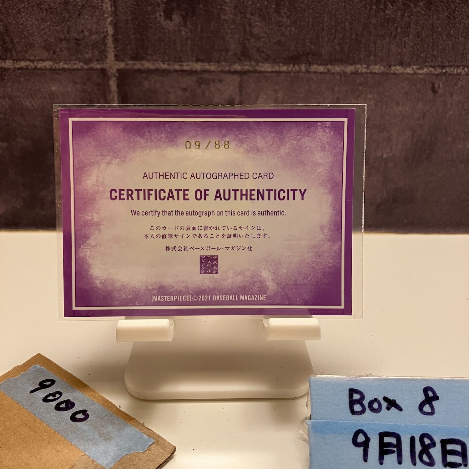 2021 BBM Masterpiece 入江聖奈 09 88 直筆サイン ボクシング カード