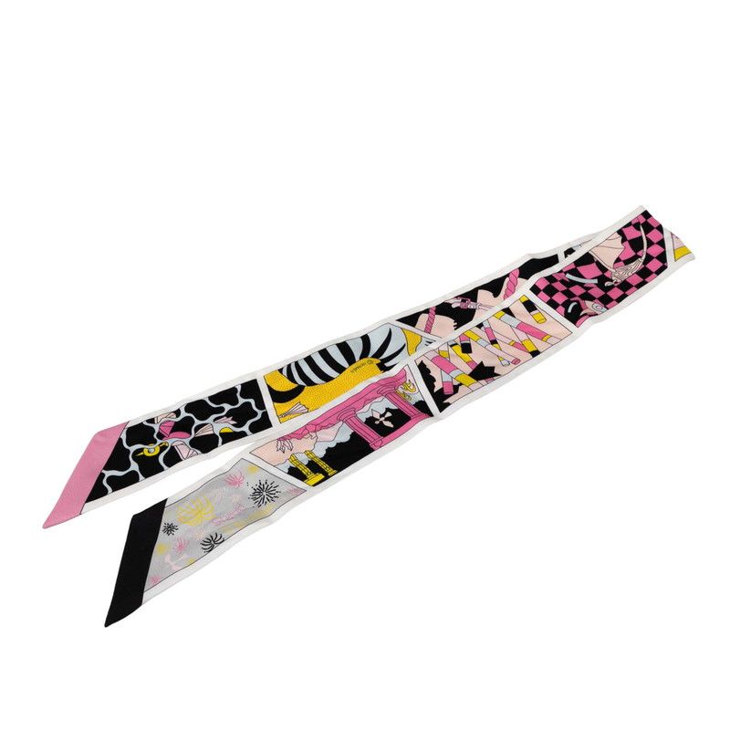 エルメス ツイリー Factory Suite ファクトリースーツ ホワイト ピンク マルチカラー シルク レディース HERMES 1-0234302