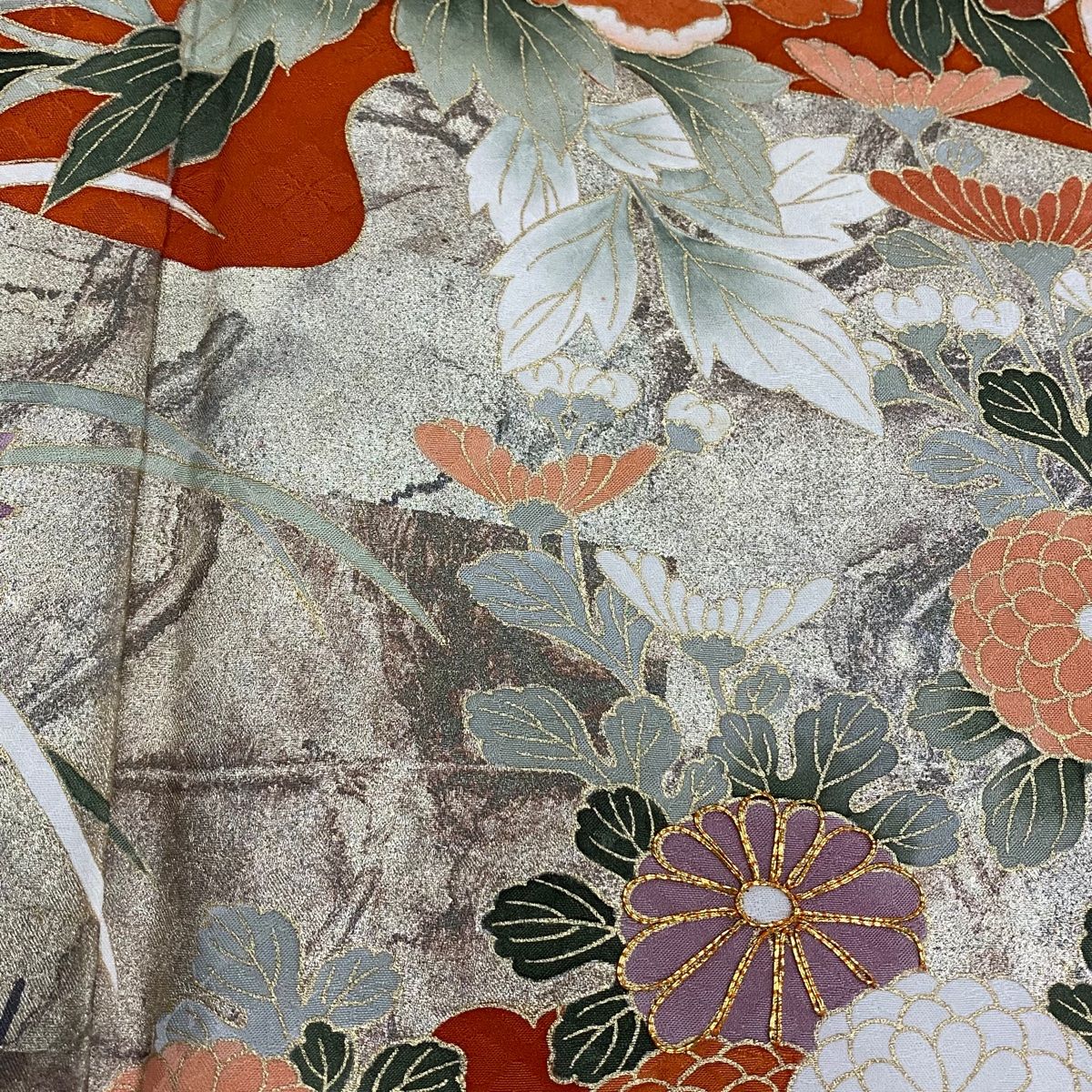アンティーク レトロ 豪華 鶴に松竹梅 刺繍 金糸 金銀彩 袷 正絹 振袖 着物 アンティーク レトロ 豪華 鶴に松竹梅 刺繍 金糸 金銀彩 袷 正絹
