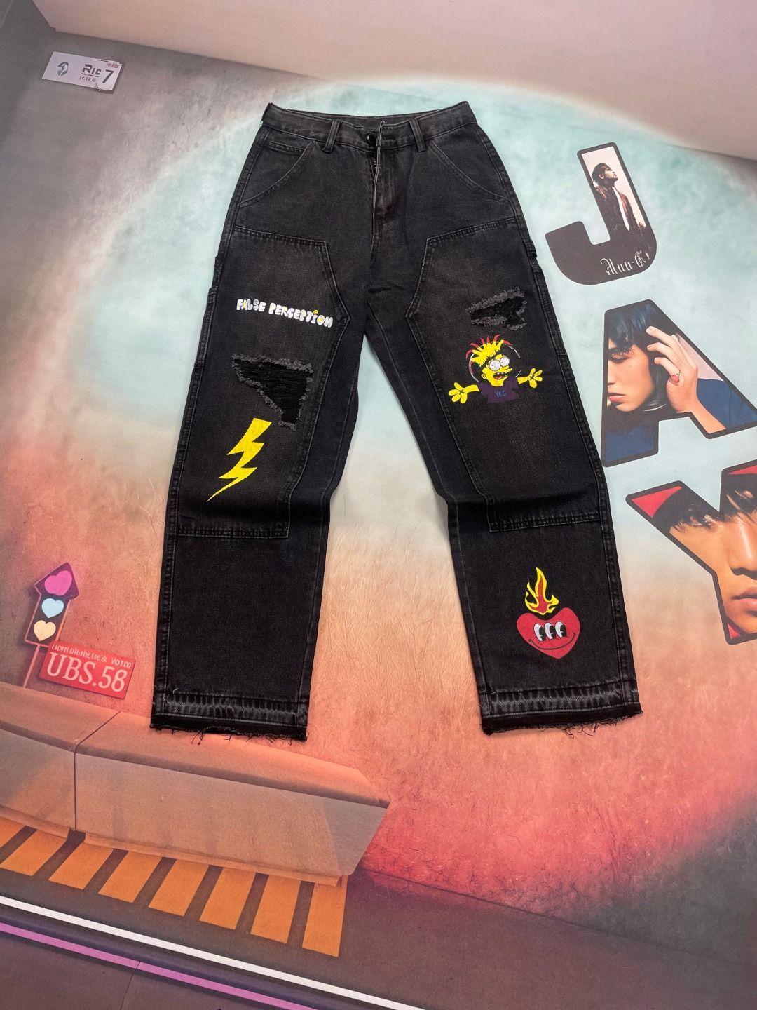 ラインストーン付きワークデニムパンツ