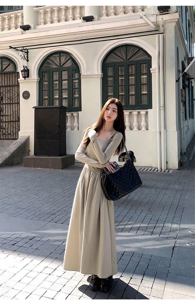 スクエアネックロングワンピ