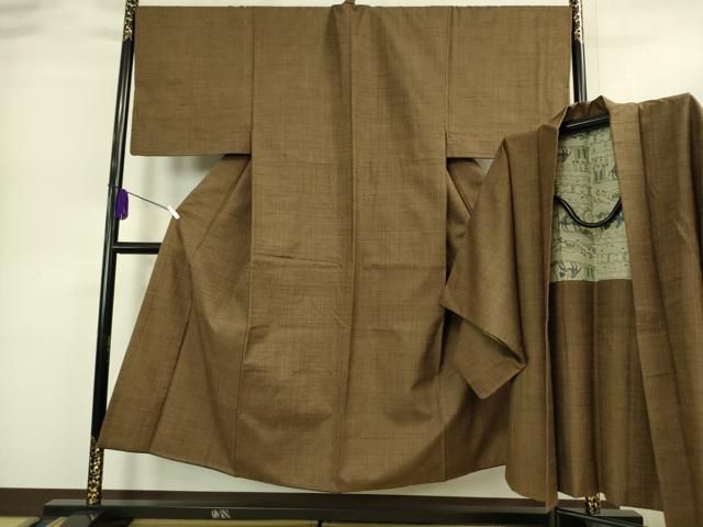 平和屋着物 上 男性 紬 アンサンブル 長羽織 枇杷茶色 DZAA9208kh5