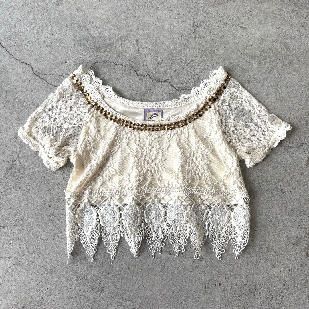 embroidery tops / 刺繍 シアー クロップドトップス #a917