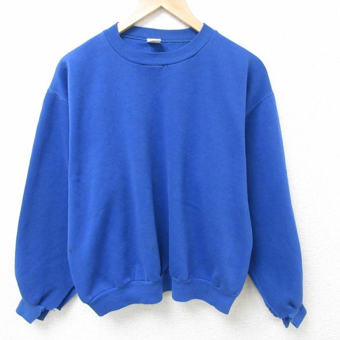 L/古着 ラッセル 長袖 スウェット メンズ 70s 無地 ボロ クルーネック 青 ブルー 25feb19 中古 スエット トレーナー トップス