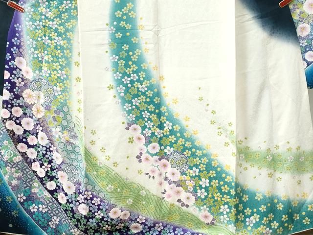 【華やか】⭐️金彩振袖⭐️縮緬⭐️雪輪重ね文様⭐️ 平和屋着物○豪華振袖 駒刺繍 片輪車花文 金糸 金彩 正絹 逸品