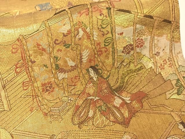 平和屋着物▽佐賀錦 両面 全通全景袋帯 洛中洛外図 金糸 引箔