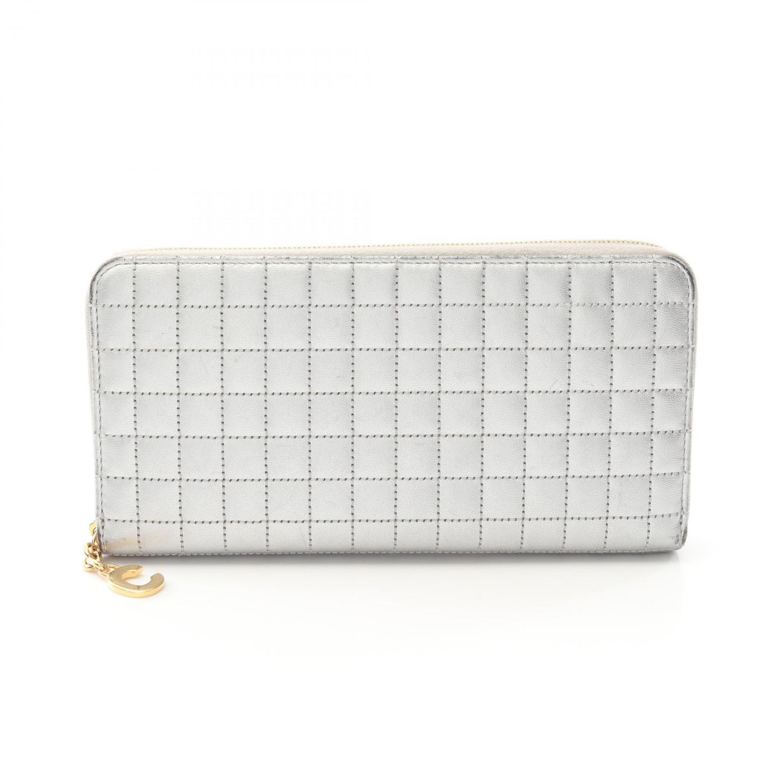 セリーヌ CELINE ラウンド長財布 Cチャーム ラージ ジップドウォレット 10B553 シルバー レザー ラージ ジップドウォレット レディース Used B
