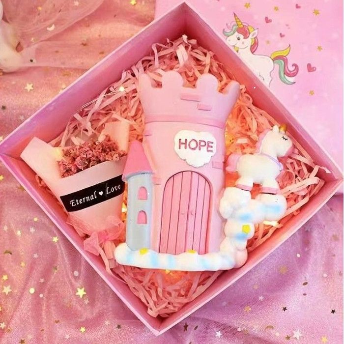 ペン立て ユニコーン 雲の上のお城 星 メルヘン (ピンク)