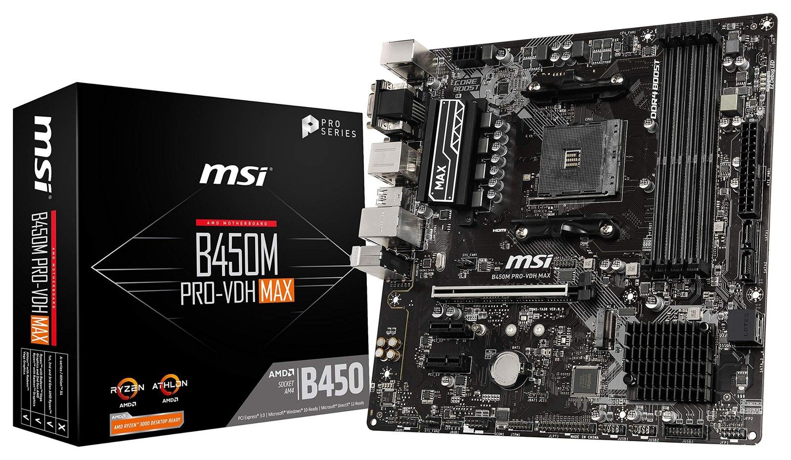 MSI B450M PRO-VDH Max Motherboard - AMD Ryzen AM4 Micro-ATX With M.2, DDR4 Support