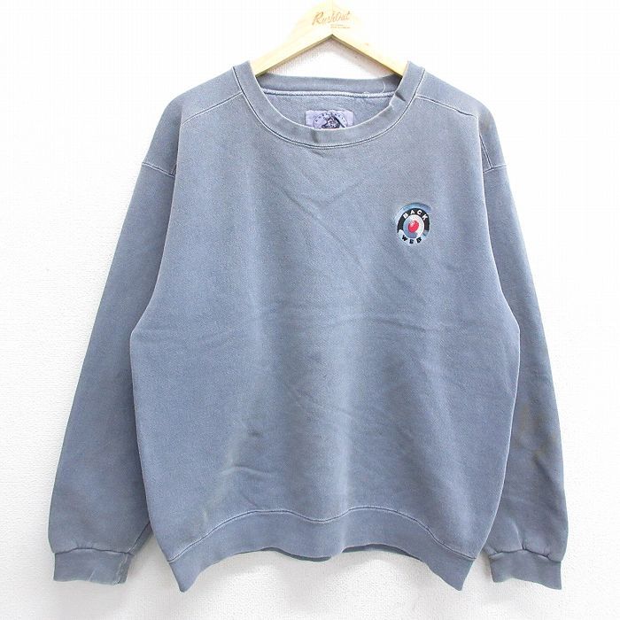 L/古着 長袖 スウェット メンズ 00s BACK WEB クルーネック 紺系 ネイビー 24sep03 中古 スエット トレーナー トップス