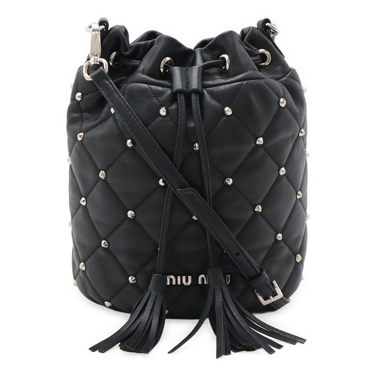 miu miu 黒 キルティング ショルダーバッグ Miu Miu ミュウ ミュウ ミュウミュウ スタッズ キルティング