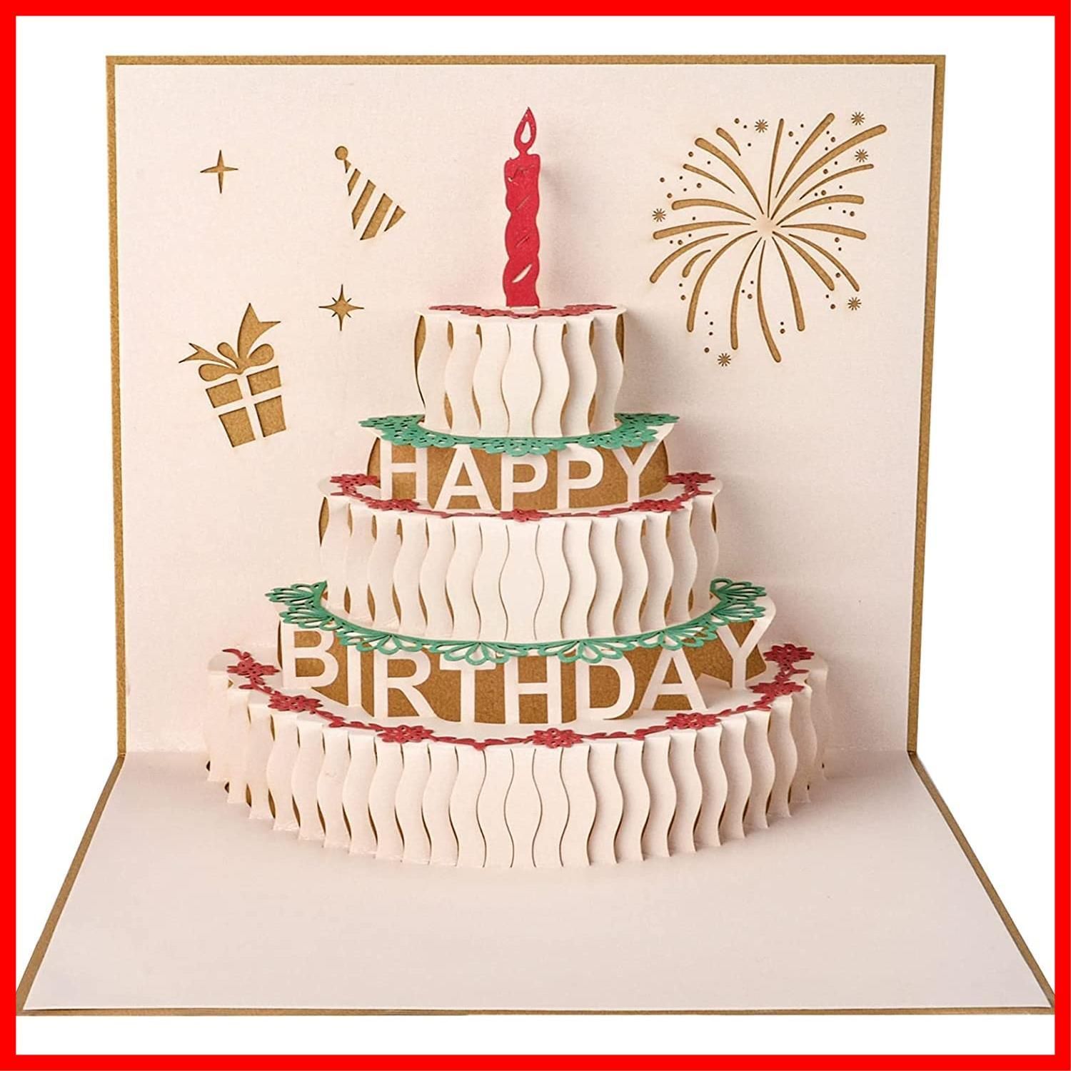 お誕生日おめでとうカードをポップアップ 3Dケーキ 誕生日メッセージカード手作りギフト 親戚 恋人 両親 教師 友達 子供たちへ 立体 誕生日カード 封筒付き バースデーカード 赤