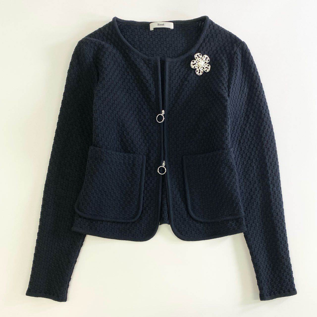 ルネお嬢様ジャケットフリンジデザイン 黒 長袖カーディガン フリンジジャガードカーディガン（カーディガン/ボレロ）｜Ellno Loset