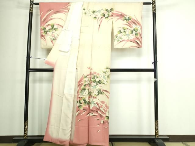 訪問着　モダンな雰囲気 平和屋着物□訪問着 草花シルエット 暈し染め 正絹 逸品 DAAW9612sf 平和屋