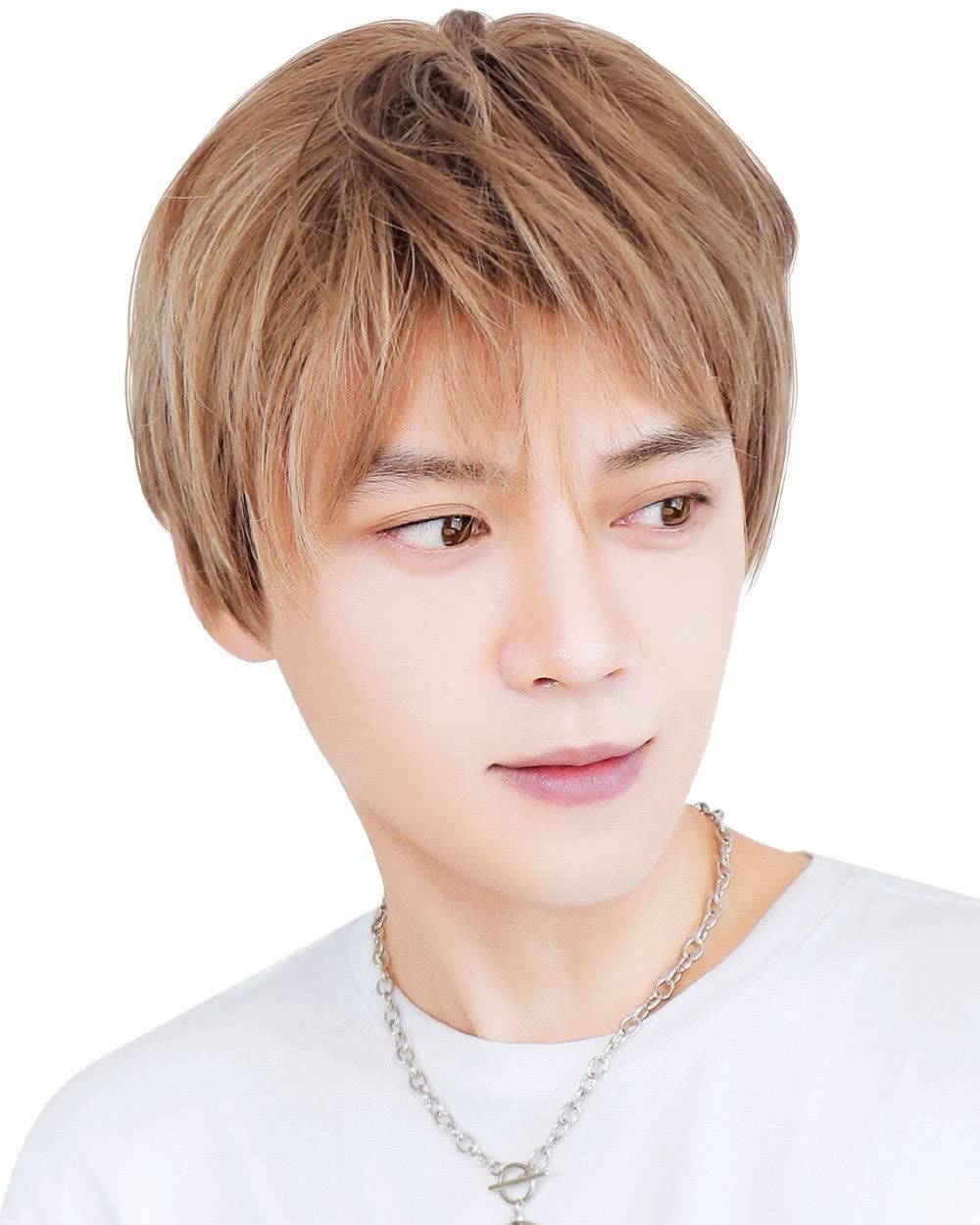 Color ハニーブラウン|金メッシュ TefuRe メンズウィッグ ショート 自然 メンズ ウィッグ かつら 短髪 男子 韓国 韓国アイドル風 メッシュ グラデ 男性 女性 にも ウィッグネット 付 耐熱 ナチュラルショート LAFU ハニーブラウン|金