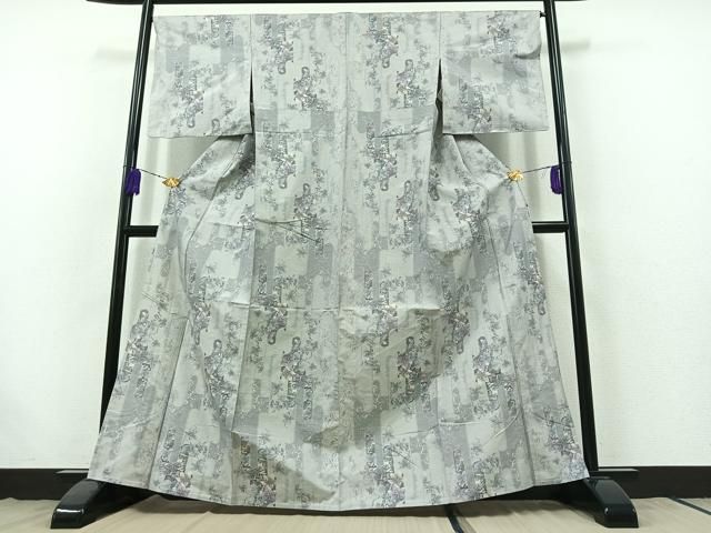 平和屋着物 本場大島紬 白大島 単衣 7マルキ 草花文 正絹 AABB7735jh