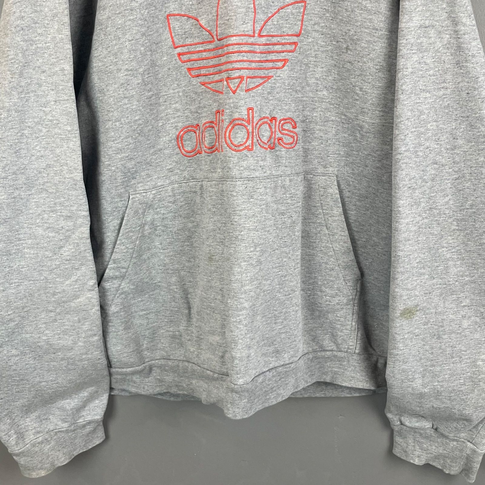 80s Vintage adidas Trefoil Logo Embroidery Hoodie オールド ヴィンテージ アディダス スウェット パーカー フーディー ロゴ刺繍 グレー L