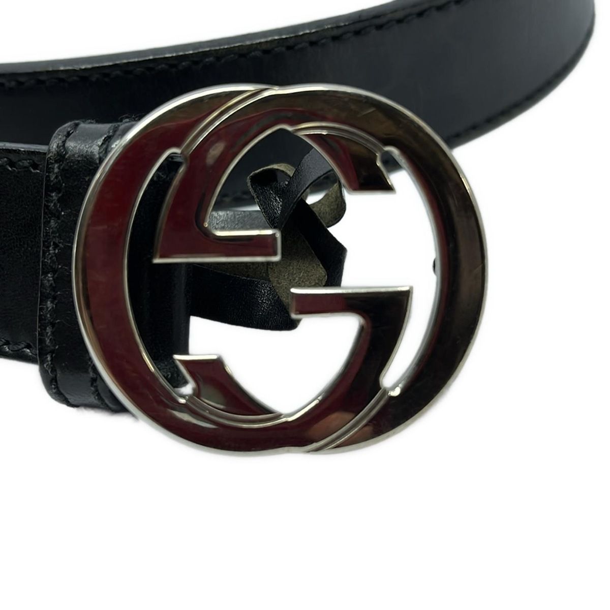 GUCCI(グッチ) ベルト - 114874 黒×シルバー インターロッキング