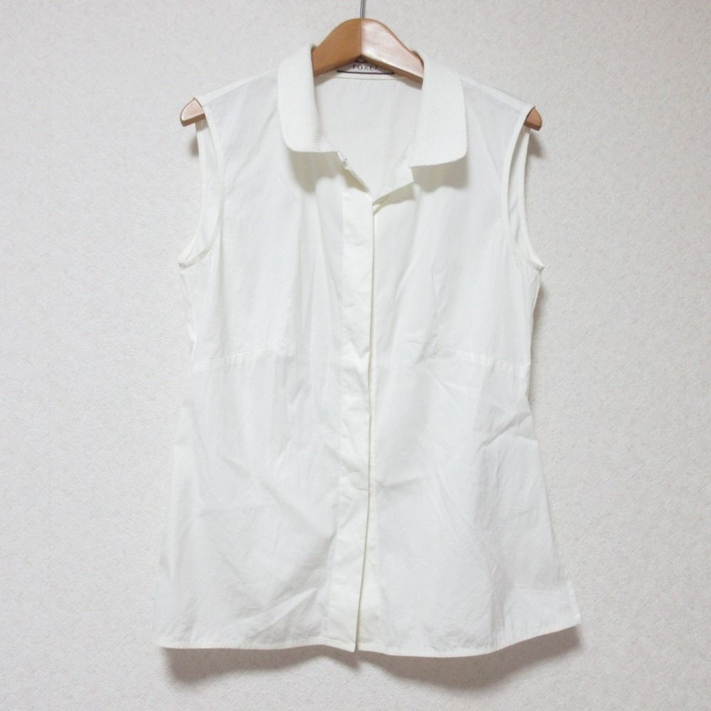 美品 FOXEY フォクシー ストレッチ ノースリーブ シャツ