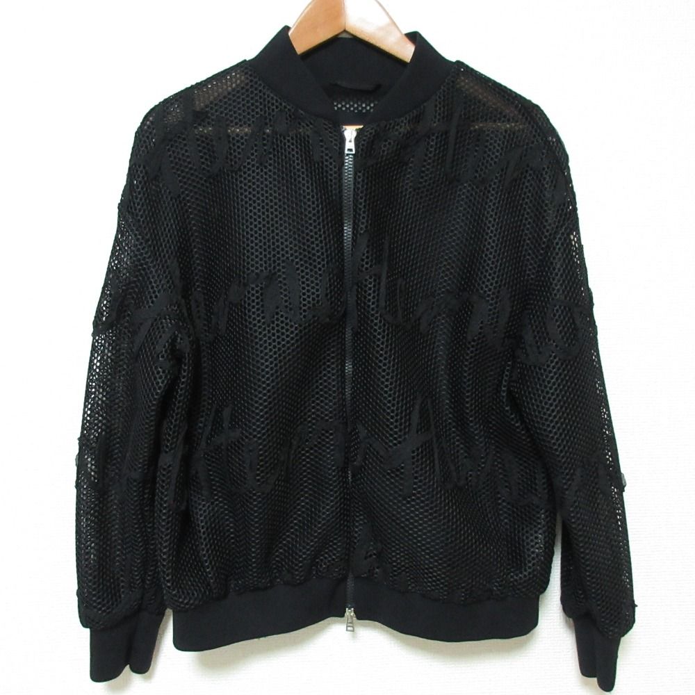 23SS HERNO ヘルノ ロゴメッシュ ジップアップブルゾン ジャケット GI000193D-12511-9300 サイズ42 ブラック レディース 古着