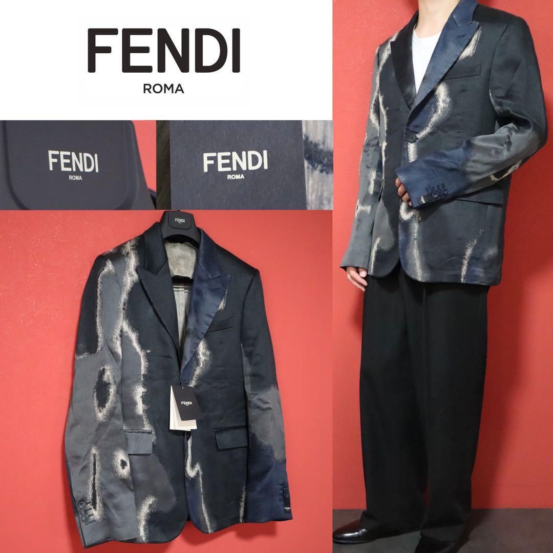 ハンガー付き FENDI シルク混 総柄デザイン ジャケット