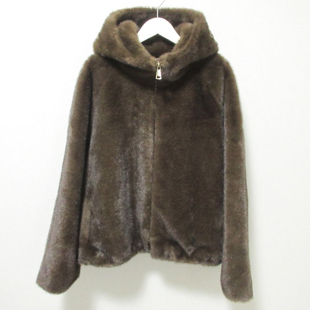 23AW MY WHITE マイホワイト ドゥーズィエムクラス取り扱い KHAKI フェイクファー フーデッドブルゾン ジャケット U ブラウン レディース 古着