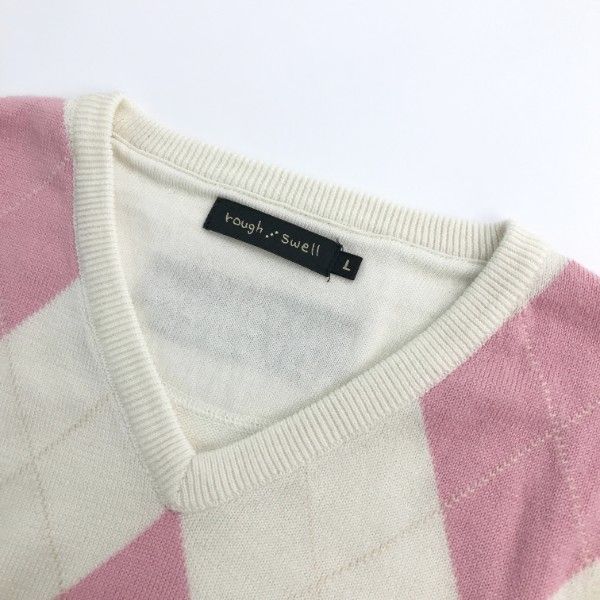 ROUGHu0026SWELL ラフアンドスウェル ニット セーター ホワイト S ロゴ 中古 メンズ ラフ＆スウェル roughu0026swell セーター S 紺×青