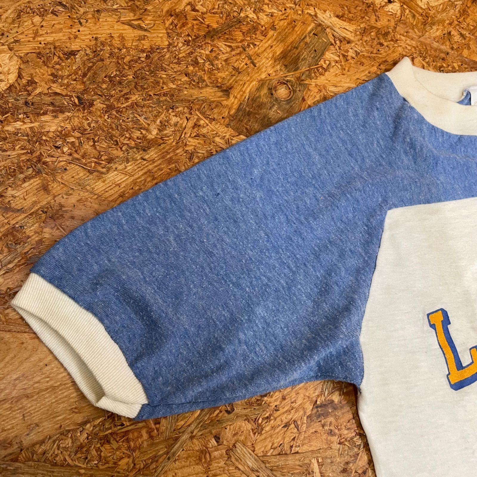 70s BANTAMS リンガーTシャツ S ホワイト×霜降りブルー 半袖 70年代 