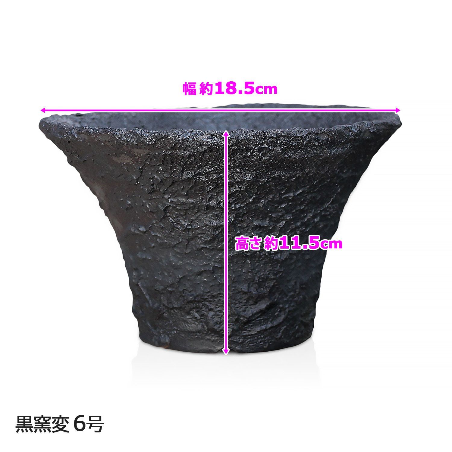 盆栽鉢 6号 ソリ型 黒窯変 信楽焼 山野草 観葉植物 アガベ 塊根
