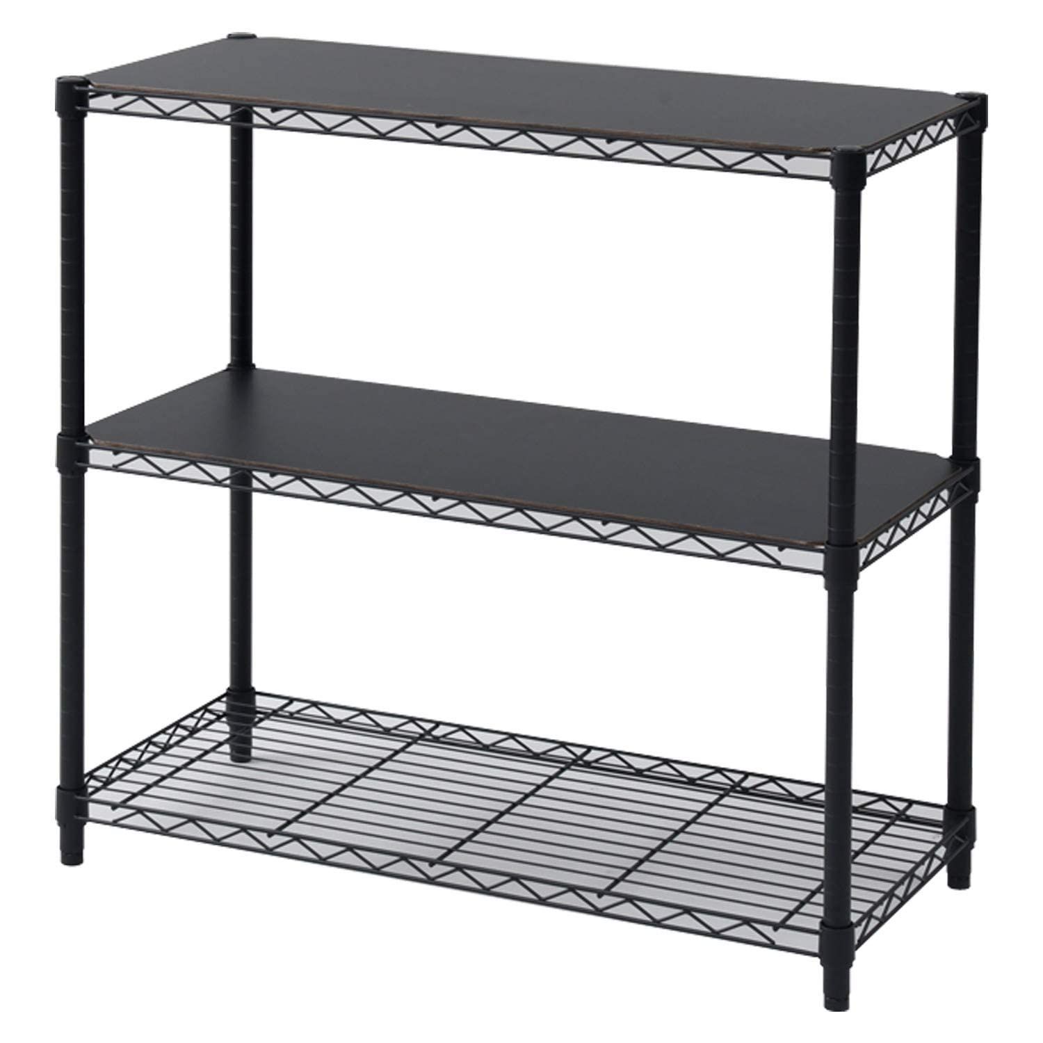【人気商品】3段 木製棚板2枚付き(リバーシブル) ロータイプ 組立品 耐荷重150kg 幅86.5×奥行39×高さ85cm ブラック スチールラック ICM-83873J(BK)WB 山善