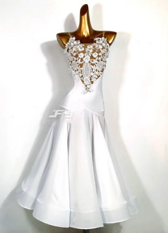 オーダーメイド 社交ダンス衣装 スタンダードドレス 羽根フロート付