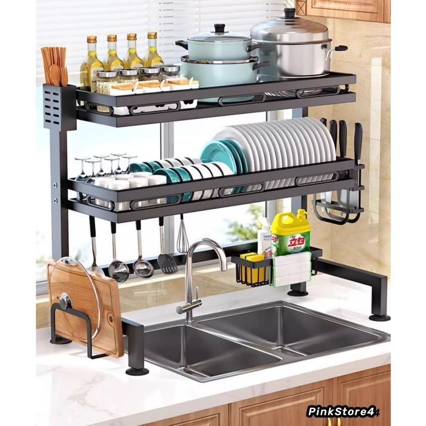 水切りラック スリム 水切りかご 伸縮 シンク上 流し台上 食器ラック 収納ラック キッチンラック 置物ラック ステンレス製