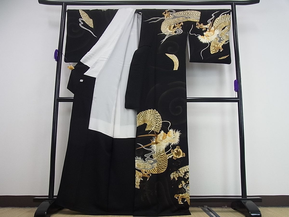平和屋本店○極上 訪問着 総手刺繍 龍 黒地 金糸 逸品3s629 - メルカリ