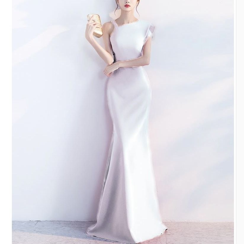 ドレス ロング丈 無地 上品 パーティー シンプル 結婚式 韓国