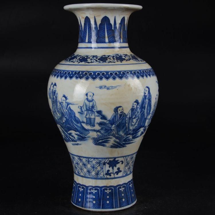 鯖人物魚尾の花瓶 景徳鎮 陶磁器 装飾品 現代工芸品 美術品 置物