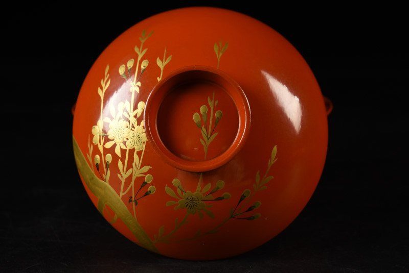 蔵A3616a】木製朱塗 蒔絵花文 吸物椀 汁椀 十客 売れ筋 蔵A3616a】木製