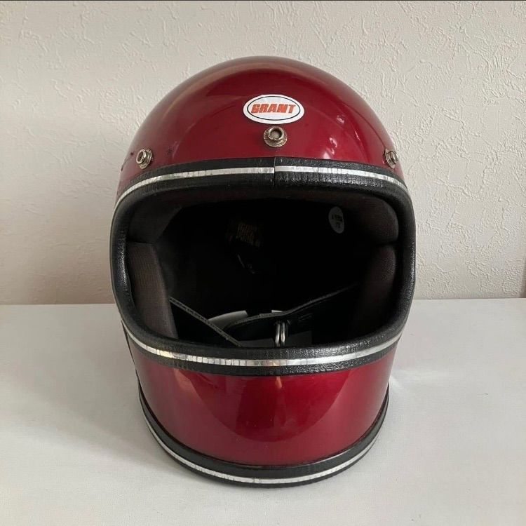 GRANT RG-9 Sサイズ ビンテージヘルメット 80年代 赤 旧車 ハーレー フルフェイス アメリカ フレーク バイク メッキ 札幌 MOTORS INC
