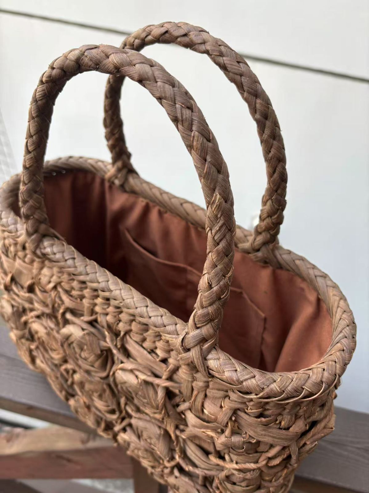 国産山葡萄 手作り 籠バッグ 薔薇花 内布あり