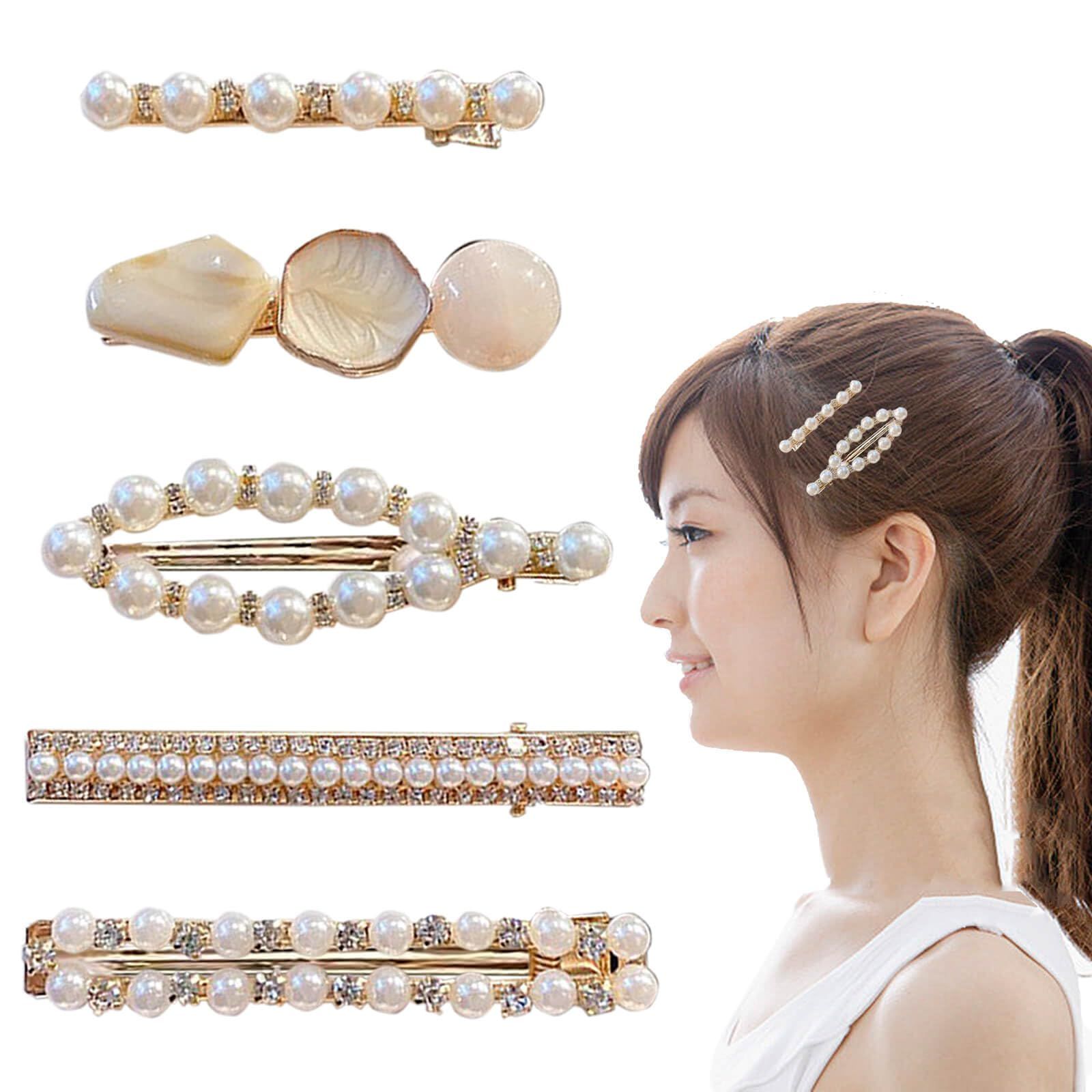 ヘアピン ヘアクリップ 5個セット パール ゴールド 一字型 立体